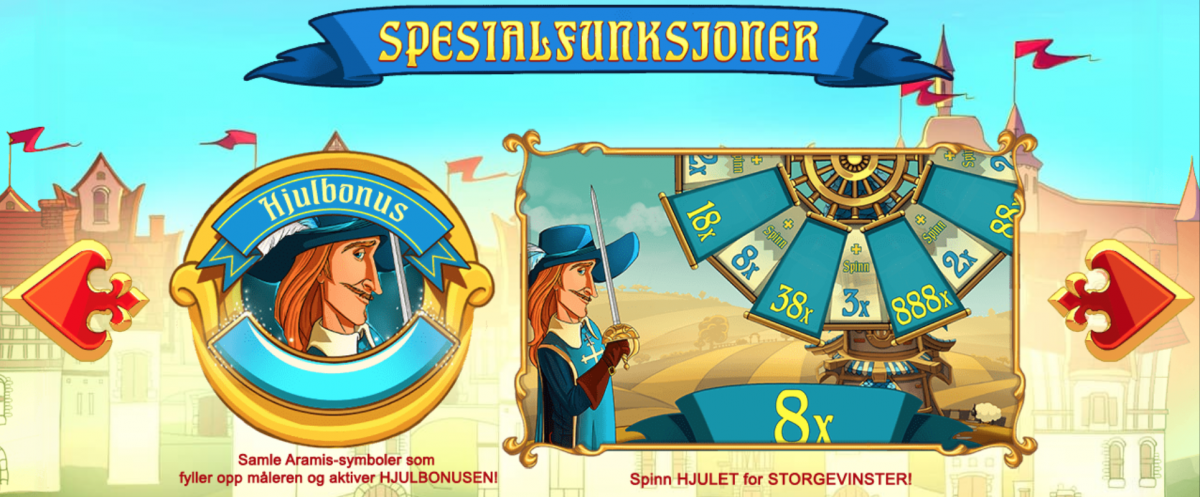 Hele tre bonusspill i Three Musketeers